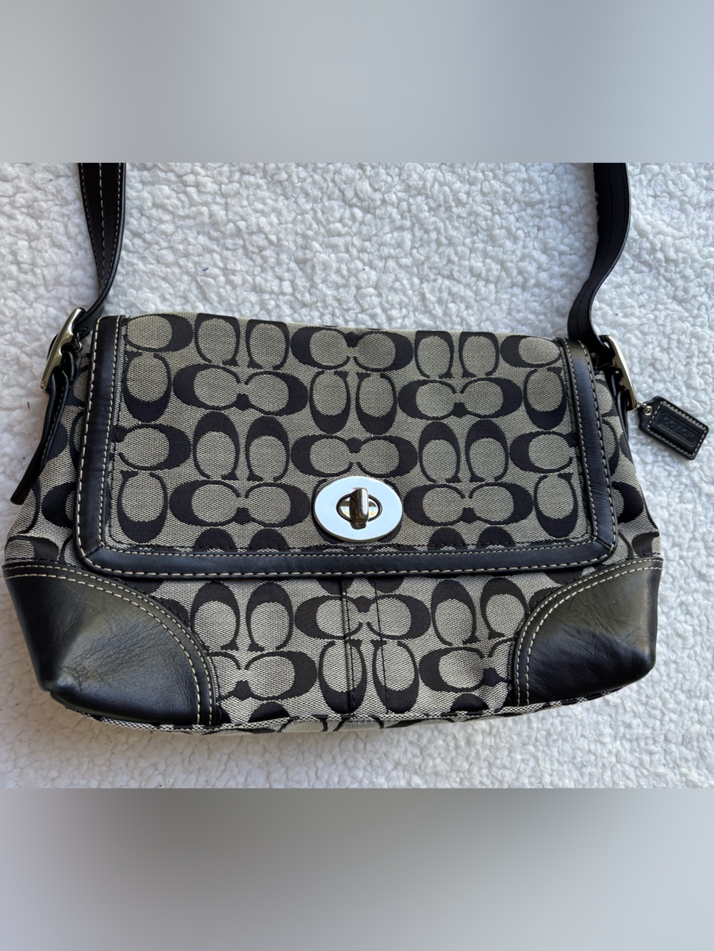 Coach Vintage Y2K Black Hampton signature Monogram Canvas Leather Turnlock Bag